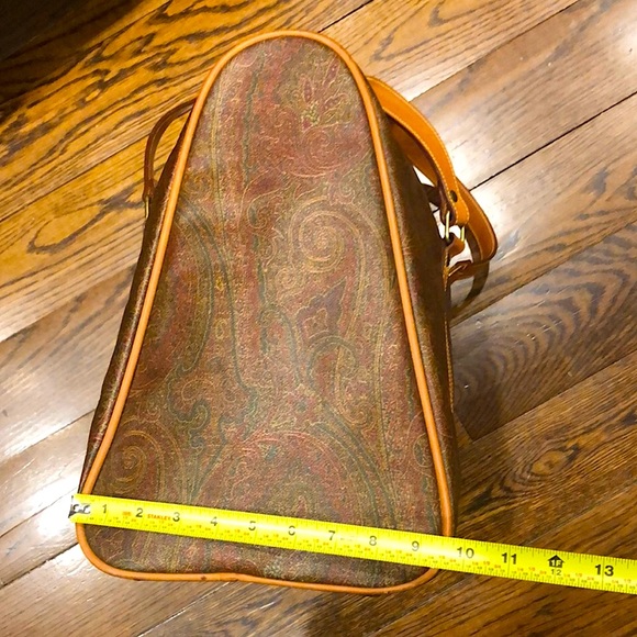 METRO MILANO Paisley Coated Canvas Vachetta Leather Boston Weekend Shoulder Bag - Picture 16 of 17